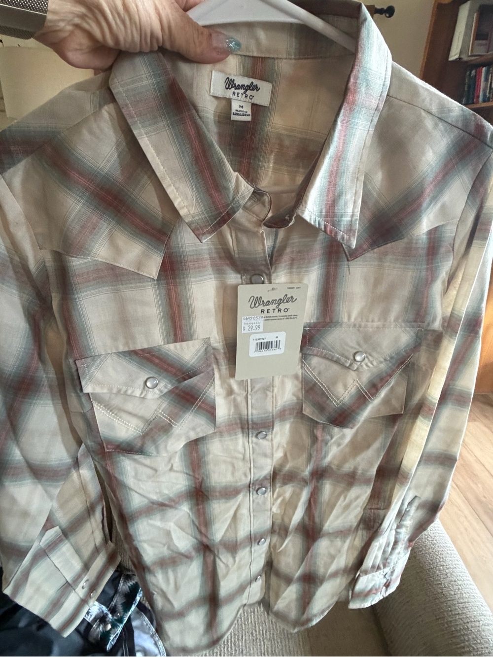 Wrangler Retro Plaid Shirt in Beige, Rust & Muted Green